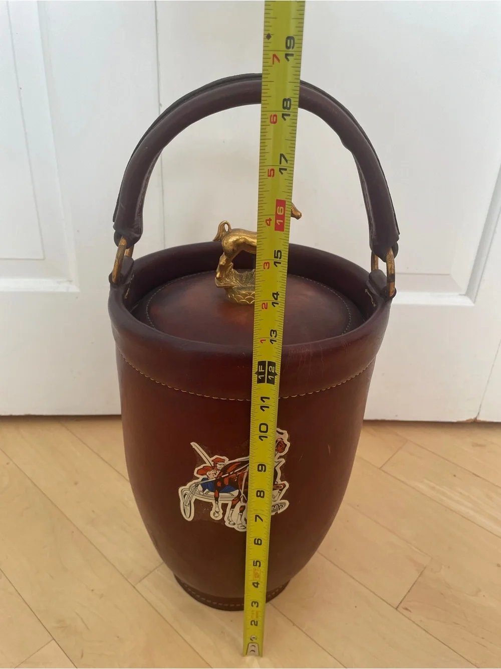 Vintage Loyal Papeete Firetruck Brown Leather Brass Eagle Handle Bar Ice Bucket